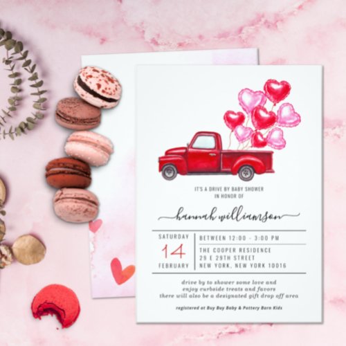 Valentine Red Truck  Drive_By Baby Shower Invitation