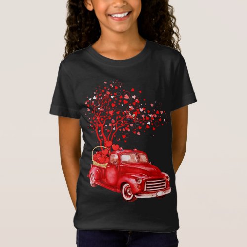 Valentine Red Truck Lady Bug Riding Valentine Hear T_Shirt
