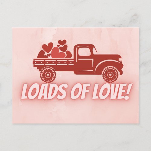 Valentine Red truck with Loads of Love  Postcard