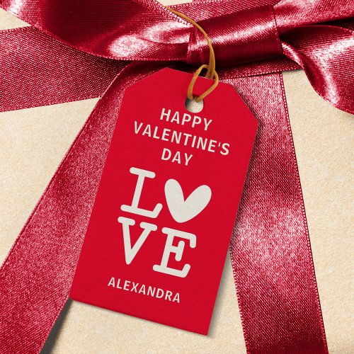 Valentine red  white love heart custom gift tags