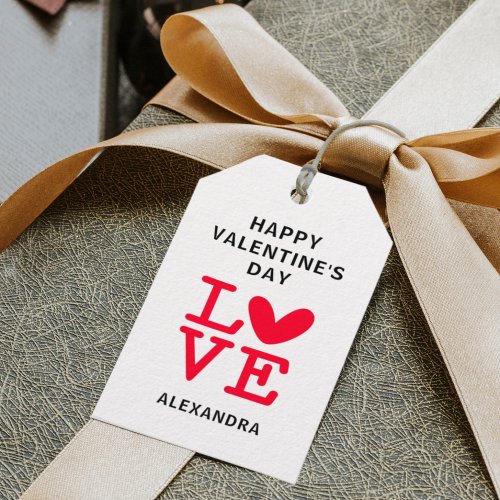 Valentine red  white love heart custom gift tags