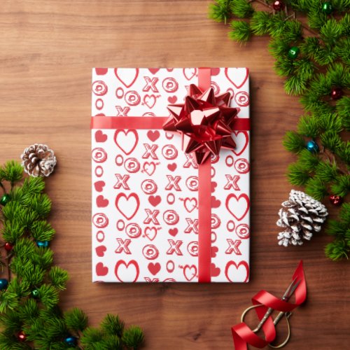 Valentine red  white XOXO hearts pattern Wrapping Paper