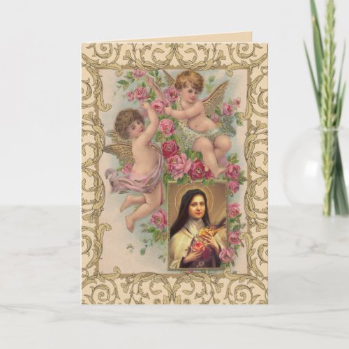 Valentine Religious Vintage St Therese Catholic Holiday Card