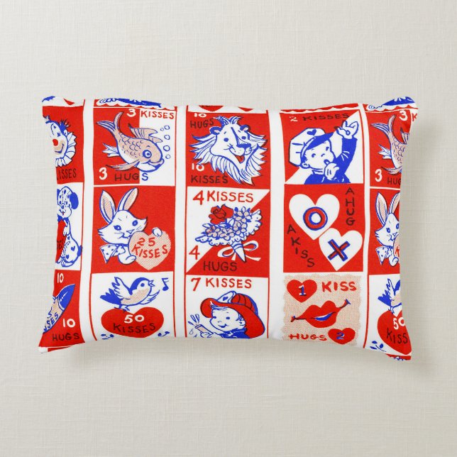 Valentine Retro Love Hugs Cute Pattern Accent Pillow (Back)