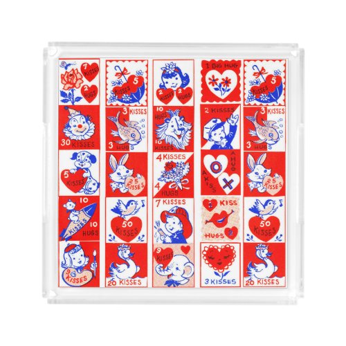 Valentine Retro Love Hugs Cute Pattern Acrylic Tray
