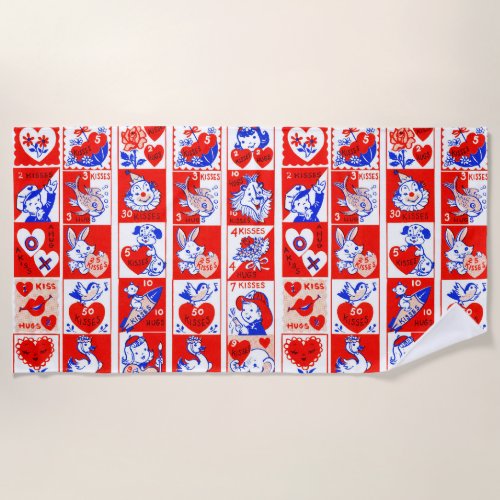 Valentine Retro Love Hugs Cute Pattern Beach Towel