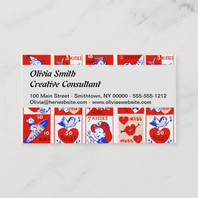 Valentine Retro Love Hugs Cute Pattern Business Card (Front)