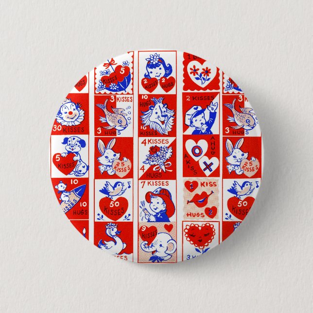 Valentine Retro Love Hugs Cute Pattern Button (Front)