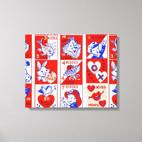 Valentine Retro Love Hugs Cute Pattern Canvas Print