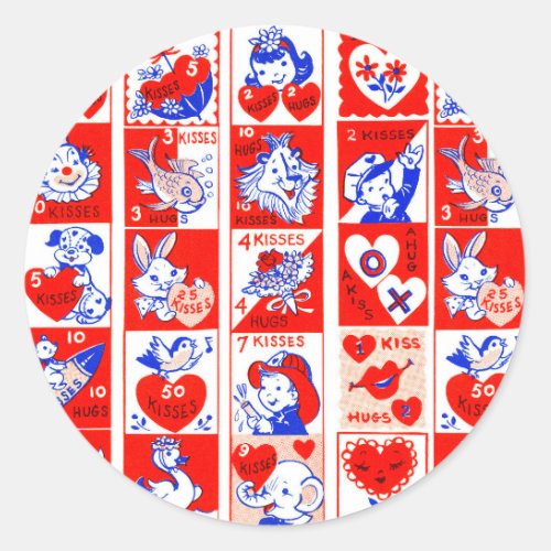 Valentine Retro Love Hugs Cute Pattern Classic Round Sticker