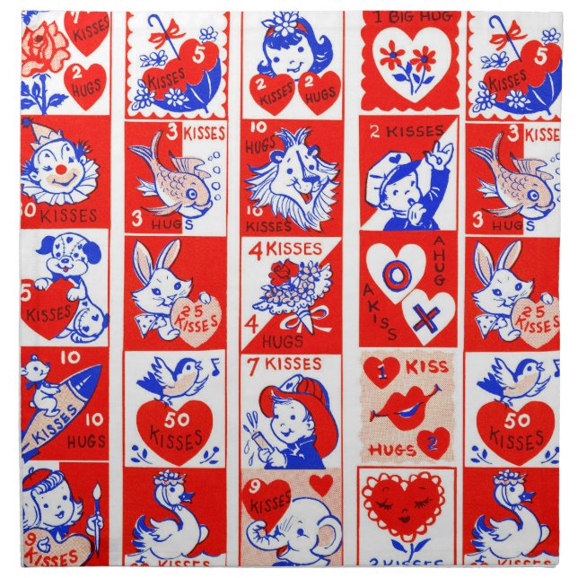 Valentine Retro Love Hugs Cute Pattern Cloth Napkin (Front)