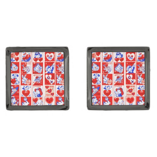 Valentine Retro Love Hugs Cute Pattern Cufflinks