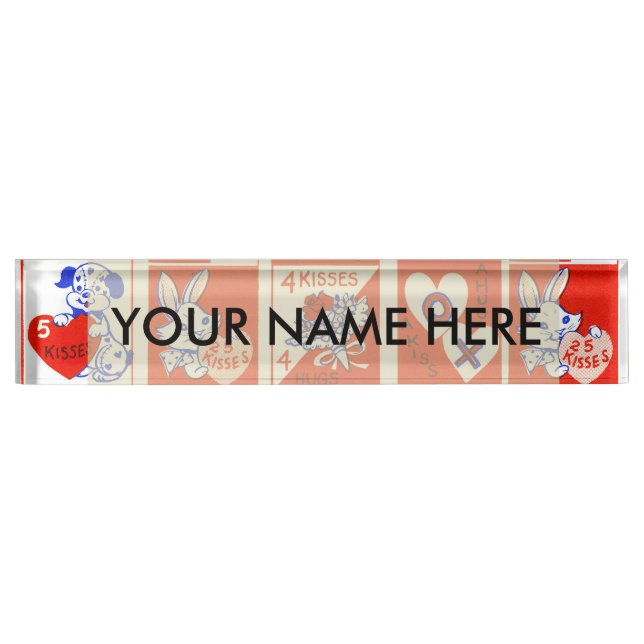 Valentine Retro Love Hugs Cute Pattern Desk Name Plate (Front)