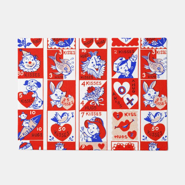 Valentine Retro Love Hugs Cute Pattern Doormat (Front)