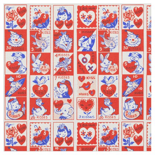 Valentine Retro Love Hugs Cute Pattern Fabric