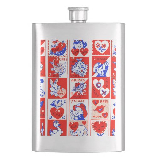 Valentine Retro Love Hugs Cute Pattern Flask