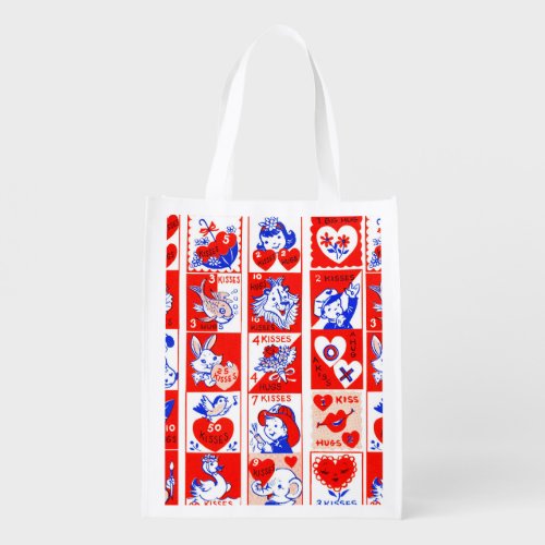 Valentine Retro Love Hugs Cute Pattern Grocery Bag