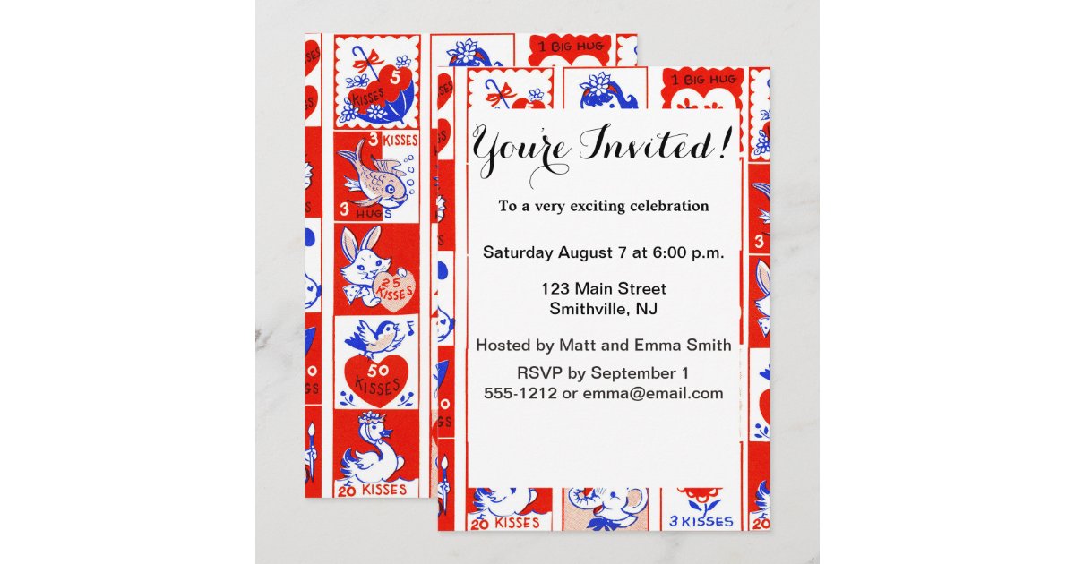 Hug Invitation Valentine Retro Love Hugs Cute Pattern Invitation | Zazzle