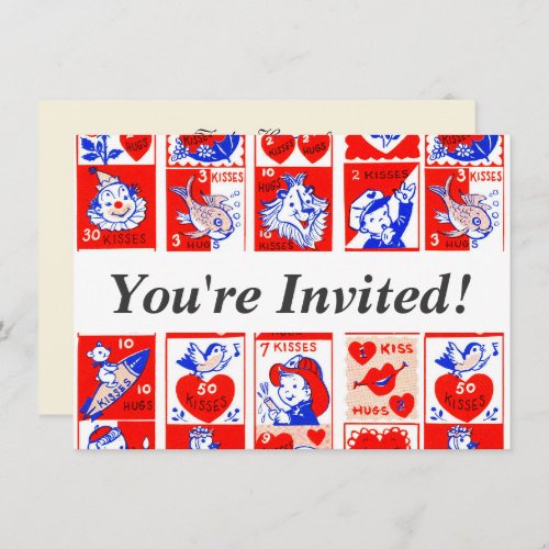 Valentine Retro Love Hugs Cute Pattern Invitation