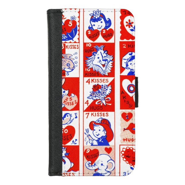 Valentine Retro Love Hugs Cute Pattern iPhone Wallet Case (Front)