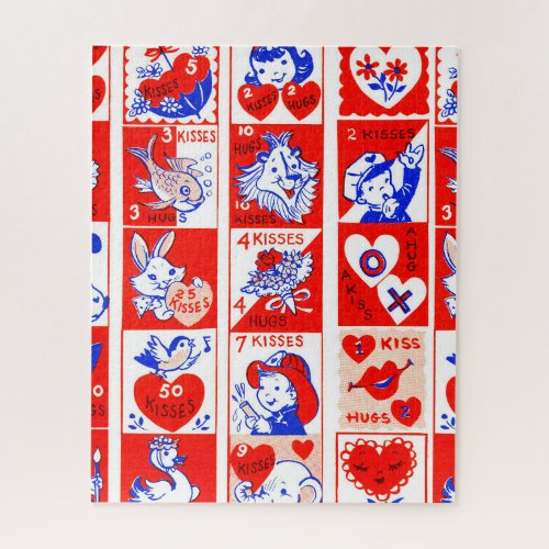 Valentine Retro Love Hugs Cute Pattern Jigsaw Puzzle