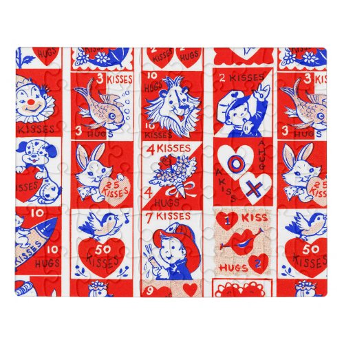 Valentine Retro Love Hugs Cute Pattern Jigsaw Puzzle