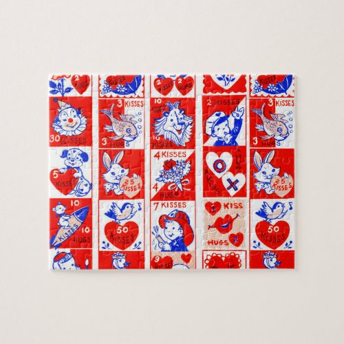 Valentine Retro Love Hugs Cute Pattern Jigsaw Puzzle
