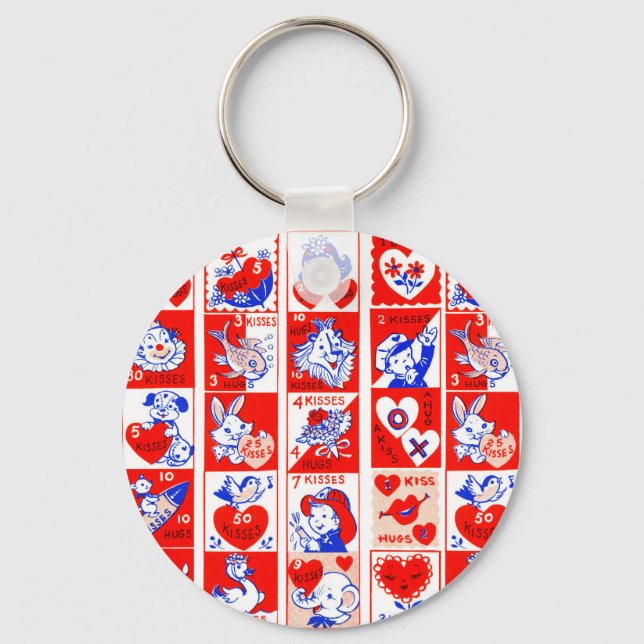 Valentine Retro Love Hugs Cute Pattern Keychain (Front)