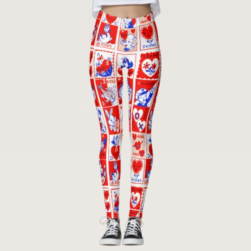 Valentine Retro Love Hugs Cute Pattern Leggings