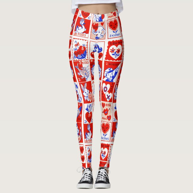 Valentine Retro Love Hugs Cute Pattern Leggings (Front)