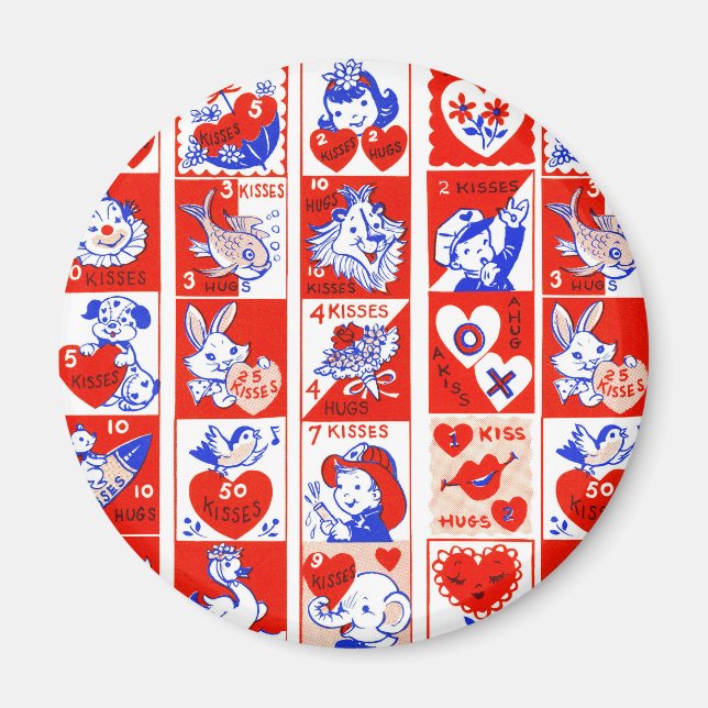 Valentine Retro Love Hugs Cute Pattern Magnet (Front)