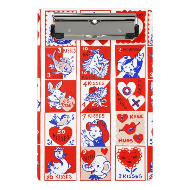 Valentine Retro Love Hugs Cute Pattern Mini Clipboard (Front)