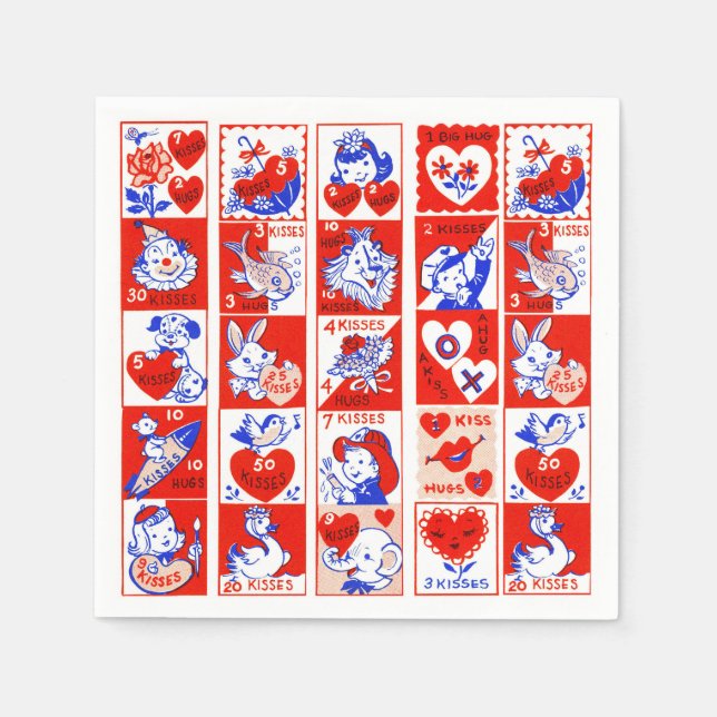 Valentine Retro Love Hugs Cute Pattern Napkins (Front)