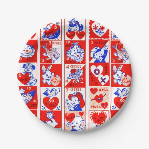 Valentine Retro Love Hugs Cute Pattern Paper Plates