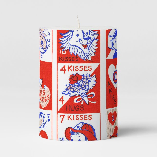 Valentine Retro Love Hugs Cute Pattern Pillar Candle (Front)