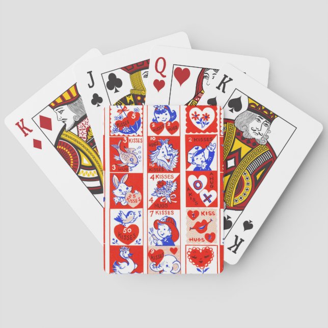 Valentine Retro Love Hugs Cute Pattern Poker Cards (Back)