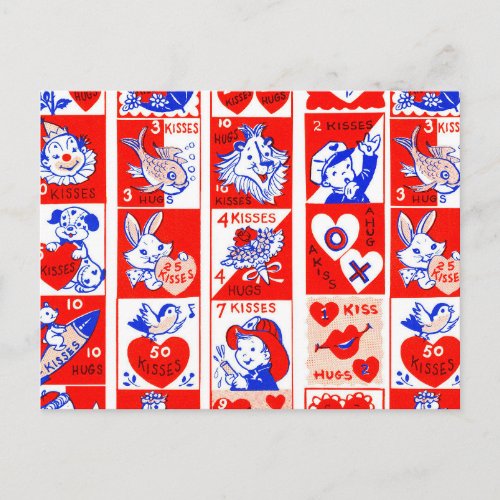 Valentine Retro Love Hugs Cute Pattern Postcard