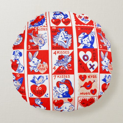 Valentine Retro Love Hugs Cute Pattern Round Pillow