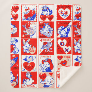 Valentine Retro Love Hugs Cute Pattern Sherpa Blanket