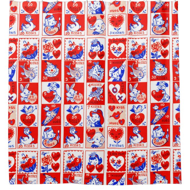 Valentine Retro Love Hugs Cute Pattern Shower Curtain (Front)
