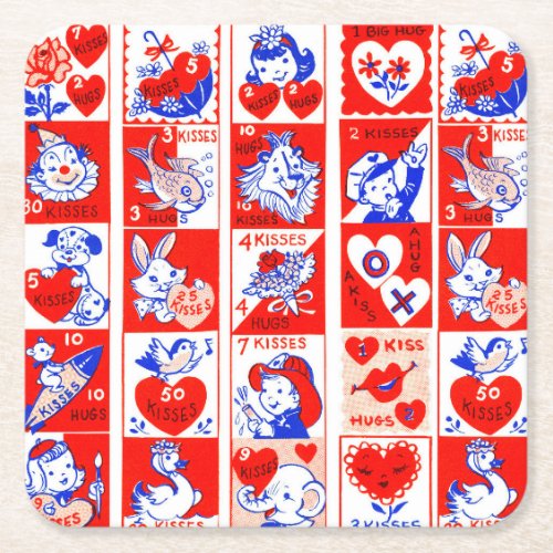 Valentine Retro Love Hugs Cute Pattern Square Paper Coaster