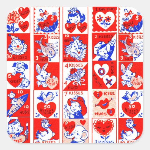 Valentine Retro Love Hugs Cute Pattern Square Sticker