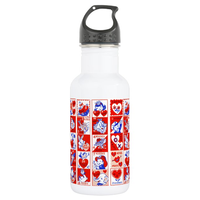 Valentine Retro Love Hugs Cute Pattern Stainless Steel Water Bottle (Front)