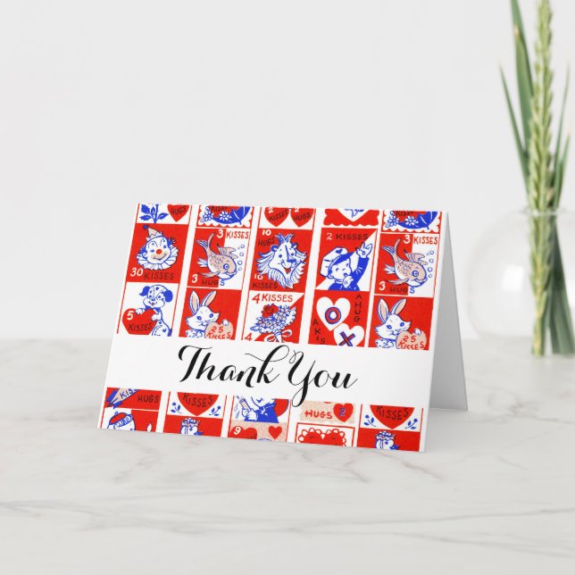 Valentine Retro Love Hugs Cute Pattern Thank You Card (Front)