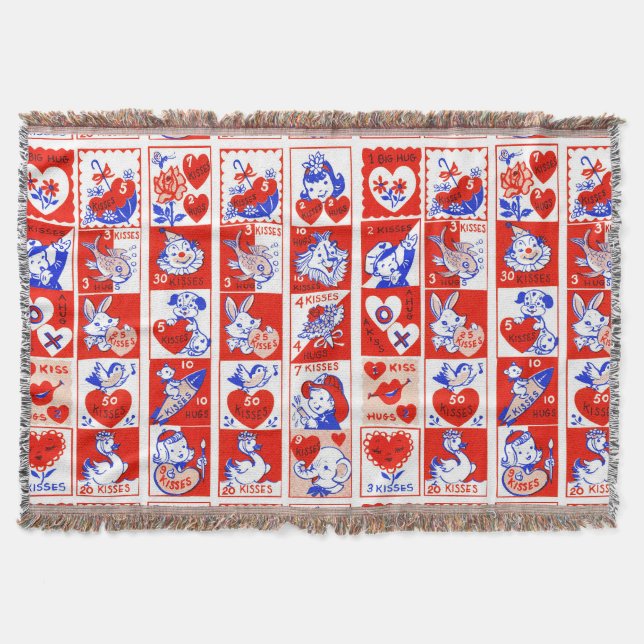 Valentine Retro Love Hugs Cute Pattern Throw Blanket (Front)