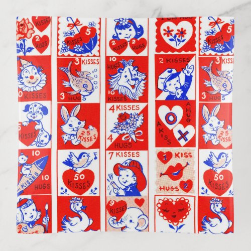 Valentine Retro Love Hugs Cute Pattern Trinket Tray