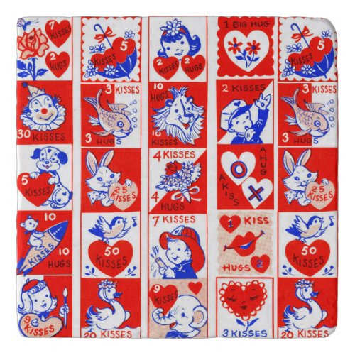 Valentine Retro Love Hugs Cute Pattern Trivet