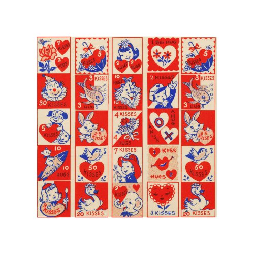 Valentine Retro Love Hugs Cute Pattern Wood Wall Art