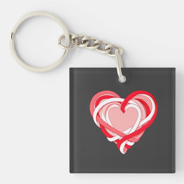 valentine ribbon heart t shirt design  keychain (Front)