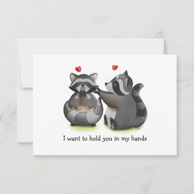 Valentine Romantic Raccoon Couple Greeting Card (Front)